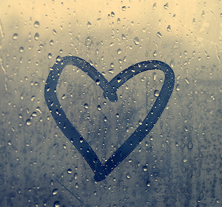 Heart drawn on window with raindrops & condensation; Breathwork Therapy for Depression Relief; 